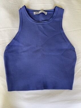 Zara Women’s Periwinkle Blue Ribbed Cropped Tank NEW WITHOUT TAGS
